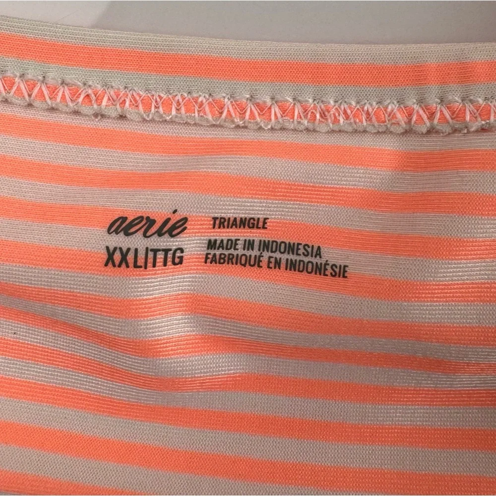Aerie Swim Top Bikini Triangle Micro Stripe Print Neon Orange White Ruffle Strap